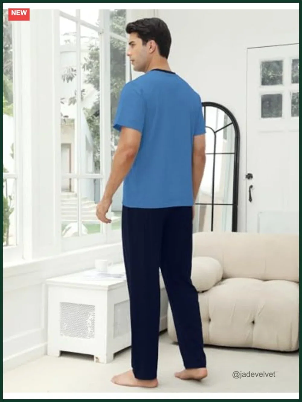 Cotton Short Sleeve Pajama Set with Pockets Mens Sleepwear Loungewear